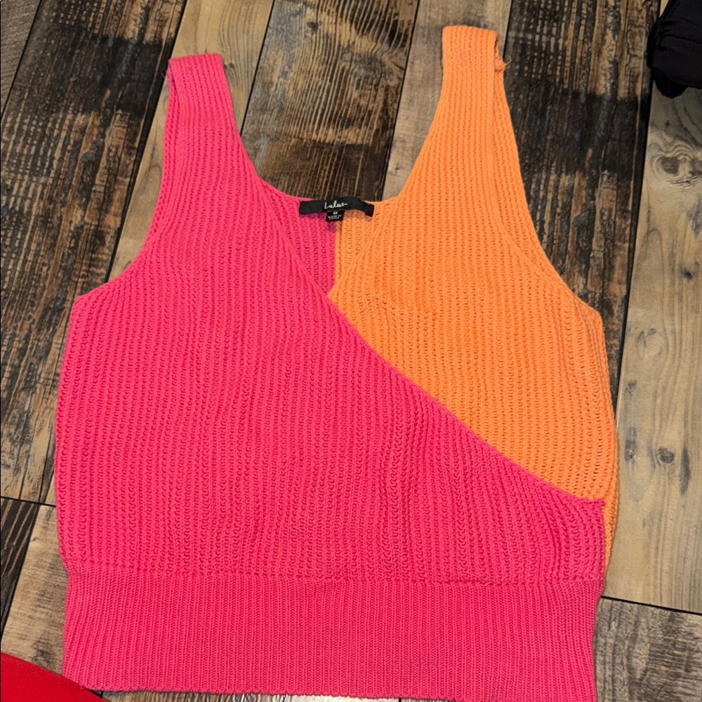 Lulu's Pink and Orange Knit Tank Top